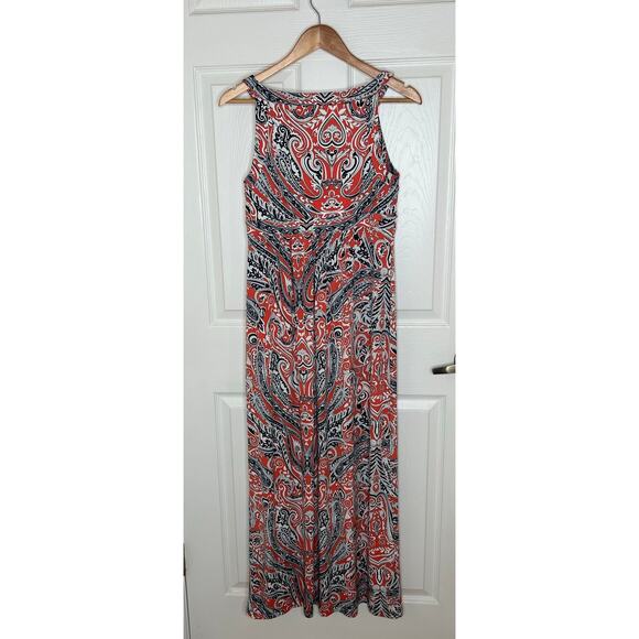 Ann Taylor Orange Navy Keyhole Paisley Sleeveless Maxi Dress Small Petite SP - Picture 6 of 6